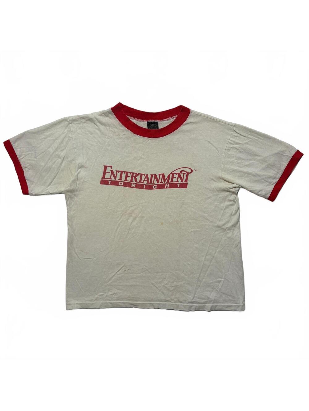 VTG 70s Entertainment Tonight Logo Boxy 100% Cotton Ringer T-Shirt Red White